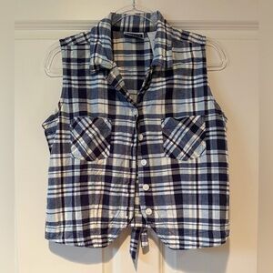 Vintage Erika & Co Plaid Sleeveless Womens tie back button up